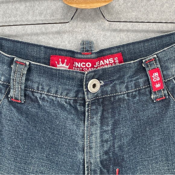 Vintage Jnco Jean Shorts 90s Skater Rare Dragon Design Baggy Fit Size 34 Blue - Picture 4 of 16
